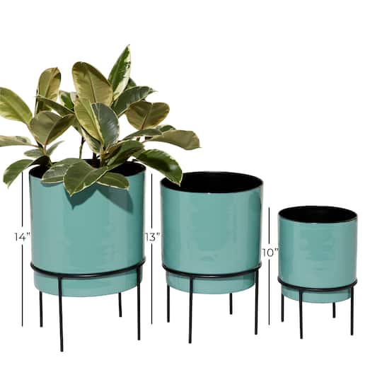 Teal Metal Contemporary Planter Set